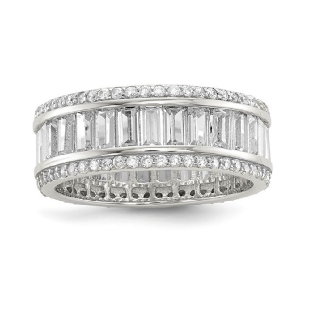 Sterling Silver Baguette and Round CZ Eternity Rin